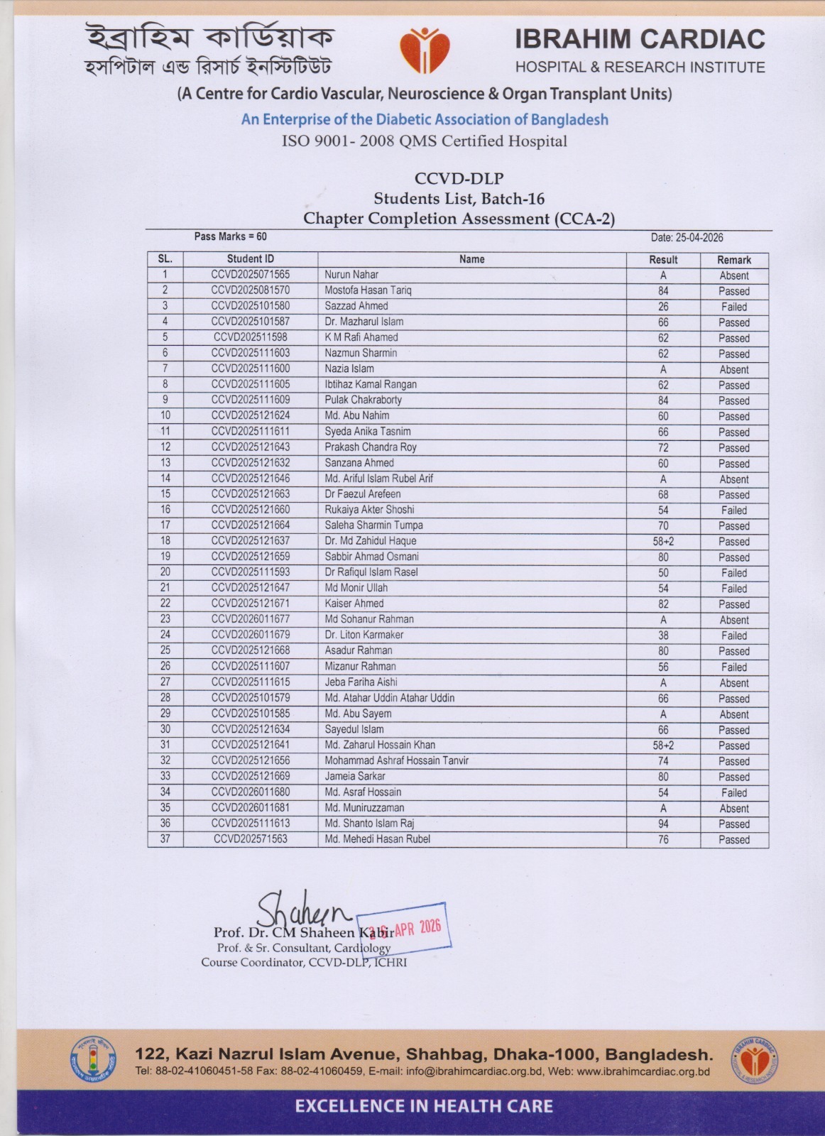 CCA-2 Result, Batch-16, CCVD-DLP